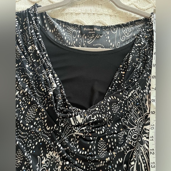 Brittany Black Draped Neck short sleeve Sequined Blouse Black Women’s 2X - Picture 6 of 16